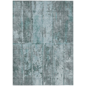 8' X 10' Teal Blue Charcoal And Gray Abstract Washable Indoor Outdoor Area Rug - Teal Blue, Charcoal, Gray