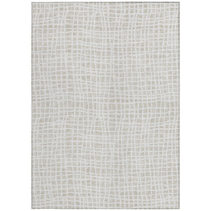 9' X 12' Ivory And Beige Striped Washable Indoor Outdoor Area Rug