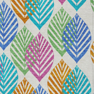 9' X 12' White Orange And Blue Floral Washable Indoor Outdoor Area Rug