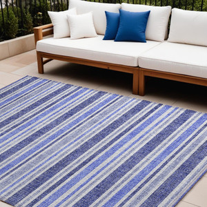8' X 10' Blue Striped Washable Non Skid Indoor Outdoor Area Rug - Blue