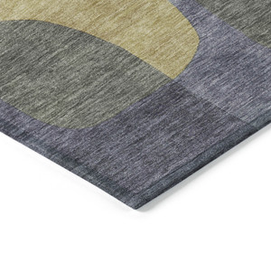 8' Purple And Gold Round Abstract Washable Indoor Outdoor Area Rug