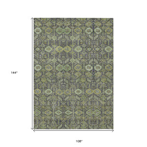 9' X 12' Blue and Green Floral Washable Non Skid Indoor Outdoor Area Rug - 608219026691