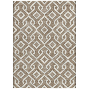 9' X 12' Brown And Ivory Geometric Washable Indoor Outdoor Area Rug - Brown, Ivory