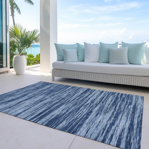 8' X 10' Blue And Navy Blue Abstract Washable Indoor Outdoor Area Rug
