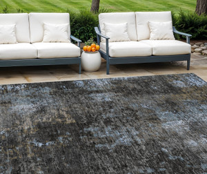 10' X 14' Graphite Charcoal And Silver Abstract Washable Indoor Outdoor Area Rug