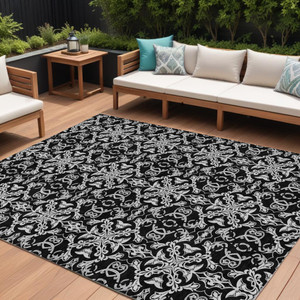 10' X 14' Ivory And Black Medallion Washable Indoor Outdoor Area Rug