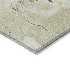 9' X 12' Ivory Gray And Gold Abstract Washable Indoor Outdoor Area Rug