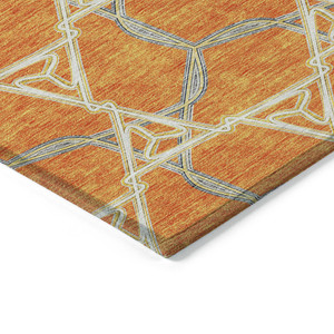 9' X 12' Orange And Blue Geometric Washable Indoor Outdoor Area Rug - Orange, Blue