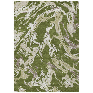 10' X 14' Olive Green And Ivory Abstract Washable Indoor Outdoor Area Rug