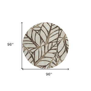 8' Chocolate And Beige Round Floral Washable Indoor Outdoor Area Rug