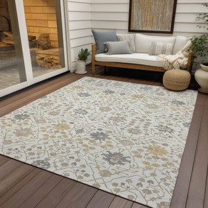 8' X 10' Ivory Beige And Gray Oriental Washable Indoor Outdoor Area Rug - 608219104191