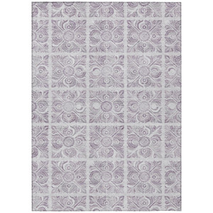 8' X 10' Lavender And Silver Medallion Washable Indoor Outdoor Area Rug