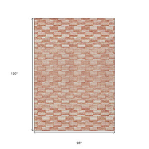 8' X 10' Salmon And Ivory Geometric Washable Indoor Outdoor Area Rug Transitional Style - Salmon, Ivory Color