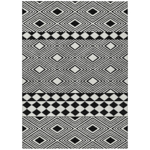 8' X 10' Black And Ivory Geometric Washable Indoor Outdoor Area Rug Transitional Style - Black, Ivory Color