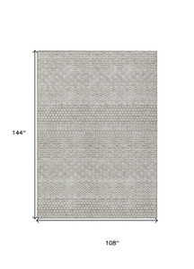 9' X 12' Beige And Ivory Chevron Washable Indoor Outdoor Area Rug