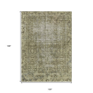 10' X 14' Olive Green Oriental Washable Indoor Outdoor Area Rug