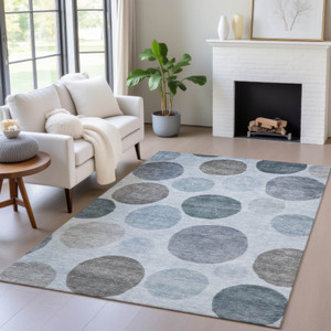9' X 12' Blue And Gray Geometric Washable Indoor Outdoor Area Rug - Blue, Gray