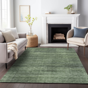 8' X 10' Olive Green And Gray Striped Washable Indoor Outdoor Area Rug