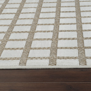 6' X 9' Cream and Beige Geometric Distressed Indoor Outdoor Area Rug - 608219108731