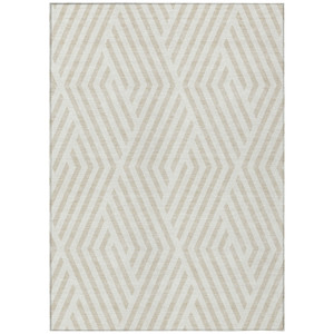 8' X 10' Beige and Ivory Geometric Washable Non Skid Indoor Outdoor Area Rug