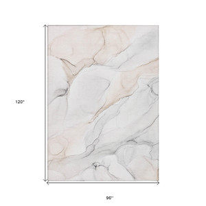 8' X 10' Beige Ivory and Gray Abstract Washable Non Skid Indoor Outdoor Area Rug