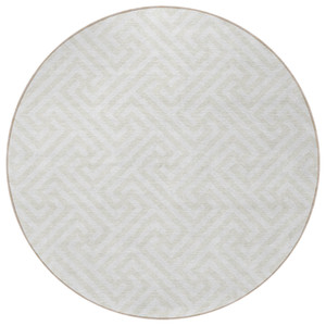 8' Ivory And Beige Round Geometric Washable Indoor Outdoor Area Rug - 606114956167