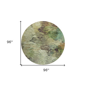 8' Beige Green And Artichoke Green Round Abstract Washable Indoor Outdoor Area Rug