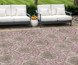 10' X 14' Chocolate Beige And Mauve Medallion Washable Indoor Outdoor Area Rug