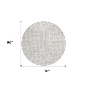 8' Ivory And Beige Round Striped Washable Indoor Outdoor Area Rug