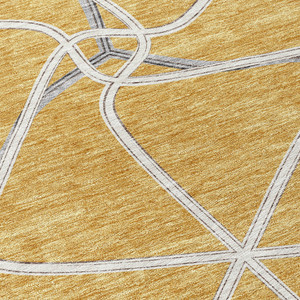 10' X 14' Gold And Ivory Geometric Washable Indoor Outdoor Area Rug Contemporary Style - Gold, Ivory Color