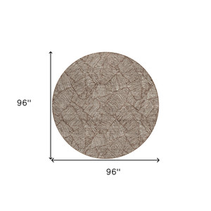 8' Brown And Beige Round Floral Washable Indoor Outdoor Area Rug - 608219279318