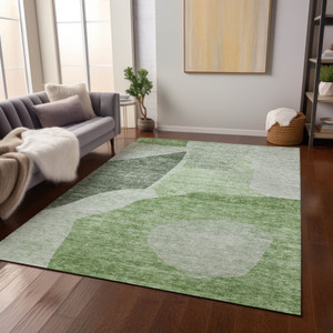 9' X 12' Olive Green And Fern Green Abstract Washable Indoor Outdoor Area Rug