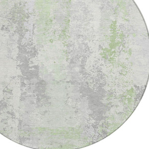 8' Artichoke Green And Ivory Round Abstract Washable Indoor Outdoor Area Rug - Artichoke Green, Ivory