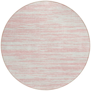 8' Pink And Ivory Round Abstract Washable Indoor Outdoor Area Rug - 880016839739