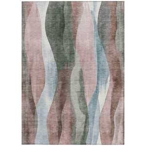 10' X 14' Salmon And Denim Blue Abstract Washable Indoor Outdoor Area Rug