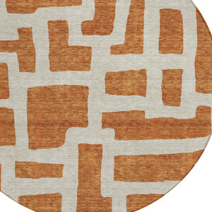 8' Terra Cotta And Gray Round Abstract Washable Indoor Outdoor Area Rug