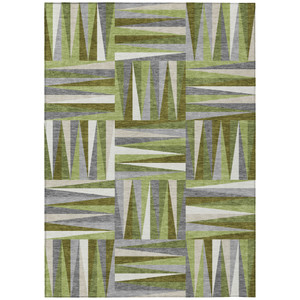9' X 12' Green Gray And Ivory Geometric Washable Indoor Outdoor Area Rug