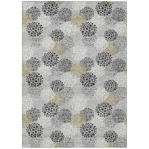 8' X 10' Gray Silver And Ivory Polka Dot Washable Indoor Outdoor Area Rug