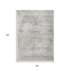 8' X 10' Silver And Gray Floral Washable Indoor Outdoor Area Rug