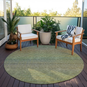 8' Fern Green Round Striped Washable Indoor Outdoor Area Rug