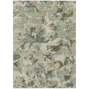 10' X 14' Beige Brown And Green Floral Washable Indoor Outdoor Area Rug