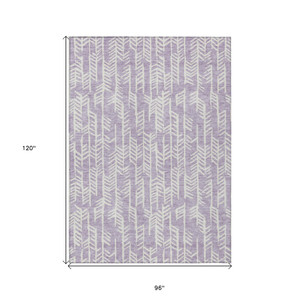 8' X 10' Lavender And Ivory Tribal Washable Indoor Outdoor Area Rug