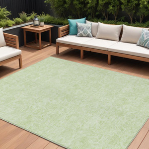 9' X 12' Artichoke Green And Mint Green Floral Washable Indoor Outdoor Area Rug