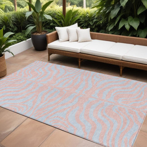 9' X 12' Pink And Gray Animal Print Washable Indoor Outdoor Area Rug - Pink, Gray
