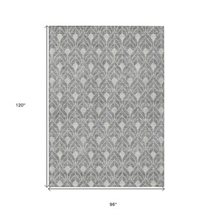 8' X 10' Gray And Light Gray Geometric Washable Indoor Outdoor Area Rug
