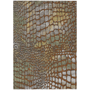 8' X 10' Copper Gold And Brown Abstract Washable Indoor Outdoor Area Rug