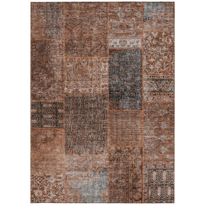 10' X 14' Terra Cotta Copper And Charcoal Patchwork Washable Indoor Outdoor Area Rug