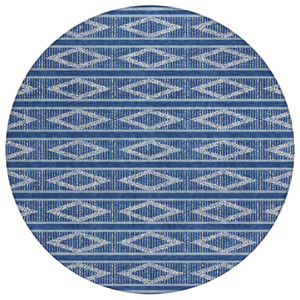 8' Navy Blue And Ivory Round Geometric Washable Indoor Outdoor Area Rug Transitional Style - Navy Blue, Ivory Color