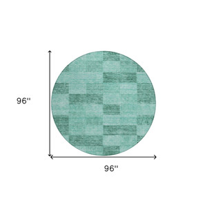8' Blue And Aqua Round Geometric Washable Indoor Outdoor Area Rug