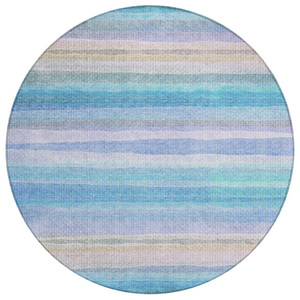 8' Aqua Lavender And Peach Round Striped Washable Indoor Outdoor Area Rug